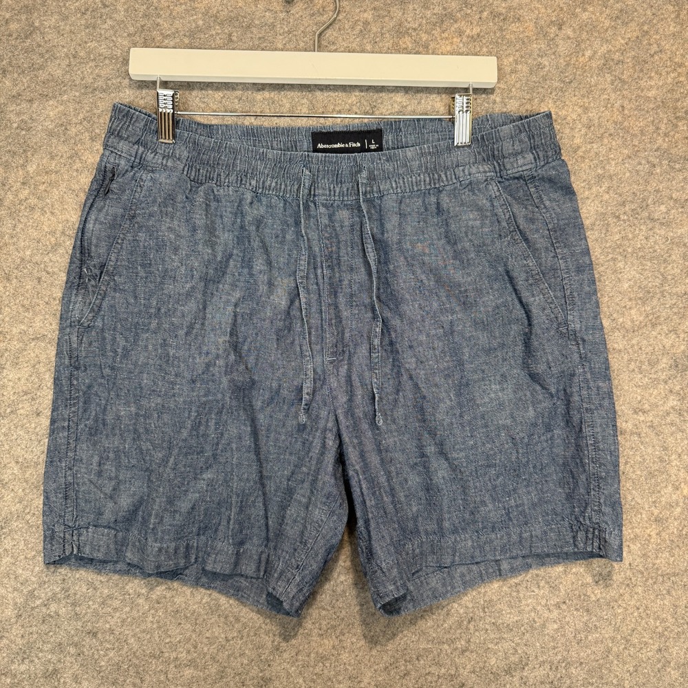 Abercrombie & Fitch Linen Blend Drawstring Shorts Mens Large Chambray Blue 6" In